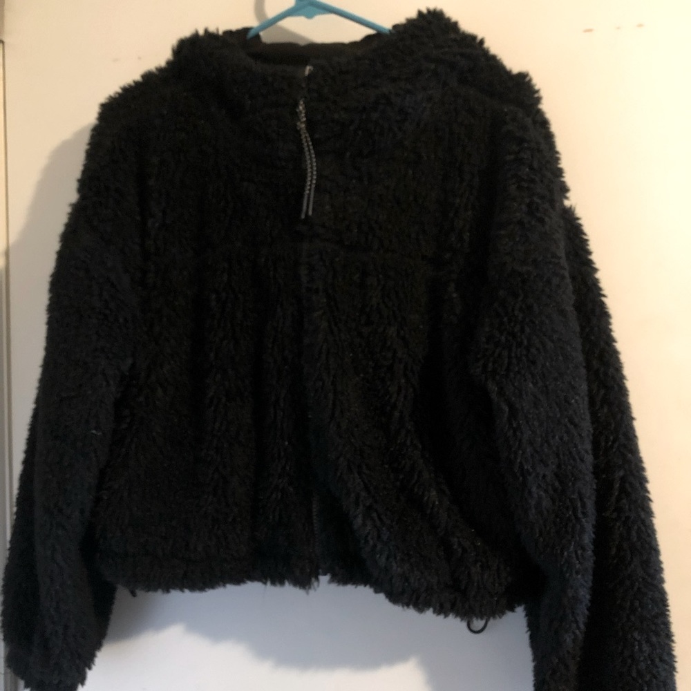 BDG Hooded Cropped Teddy Jacket